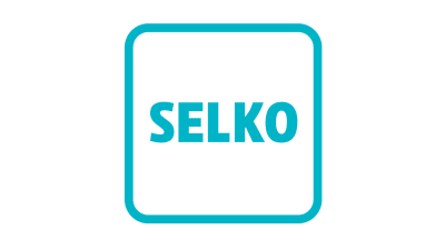Symbolen består av en turkos fyrkant med rundade hörn. Inne i fyrkanten texten SELKO i turkost.
