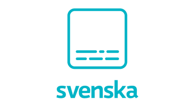 A symbol of an turquoise square with lines that looks like subtitles in the bottom. Under neath the text svenska. 