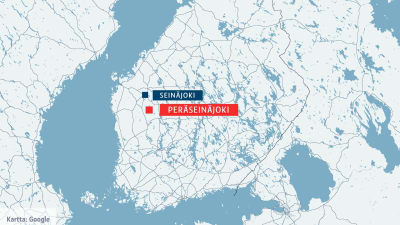 Karta för Seinäjoki och Peräseinäjoki i Österbotten.
