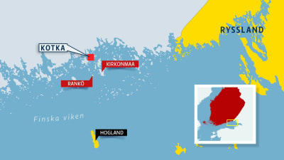 Kotkan edustan saarien ja Suursaaren sijainnin kuvaava kartta.