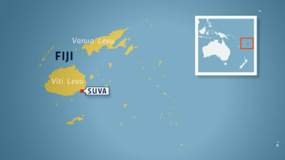 Karta som visar Fiji och huvudstaden Suva