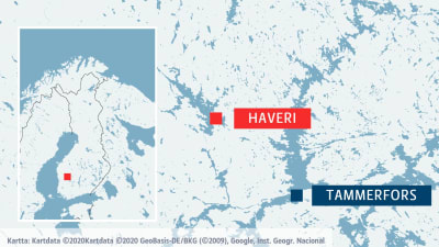 Karta över Tammerforsregionen och referenskarta som visar hela Finland.