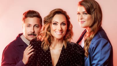 Melodifestivalens programledare 2020 Lina Hedlund, David Sundin och Linnéa Henriksson 