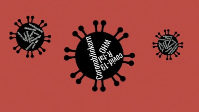 En tecknad bild på coronavirus. 