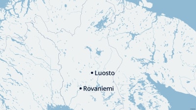 En karta över norra Finland med berget Luosto och staden Rovaniemi inprickade.