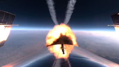 Utblåset på SpaceShipTwo-rymdskeppets raketmotor som kör för fullt.