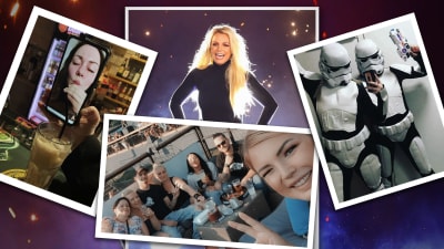 Poptähti Britney Spears ja erillisiä kuvia Nina Kilpiön järjestämistä kotibileistä.