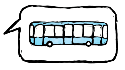 Puhekuplassa piirretty linja-auto