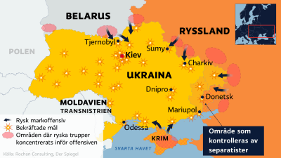 Karta över Ryska markoffensiven i Ukraina den 25.02.2022