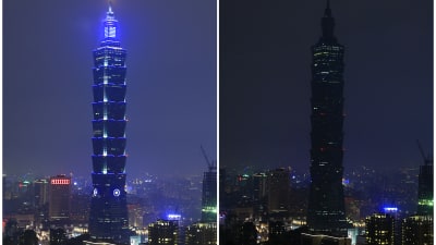 Taipei 101 -skyskrapan släckt under Earth Hour 2016.