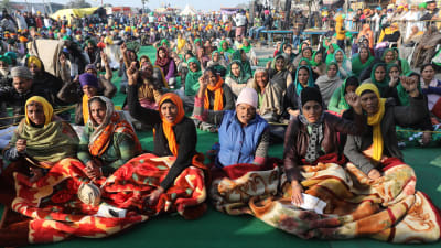 Jordbrukare protesterar i Haryana, nära New Delhi, Indien 14.12.2020