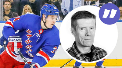 En bild på Kaapo Kakko på isen, under kommentarsstämpel och en bild på Anders Nordenswan.