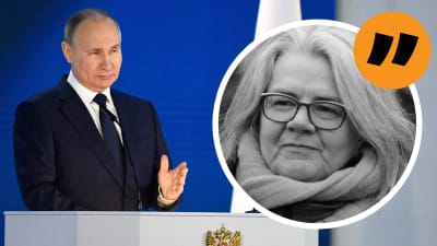 Bildkollage på Putin och korrespondent Kerstin Kronvall
