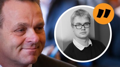 Grafik. Till höger som stor bild syns Jan Vapaavuori. I en liten cirkel till höger syns reporter Christoffer Gröhn.