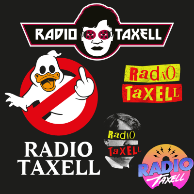 Fem tokiga logon för Radio Taxell i kollage.