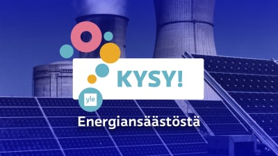 KYSY! -ohjelman logo, jonka taustalla on energiantuotantolaitoksia.