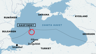 Karta över var gasfynd gjorts i Svarta havet.