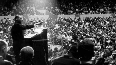 Martin Luther King när han håller sitt berömda tal I have a dream vid Lincoln Memorial i Washington 1963