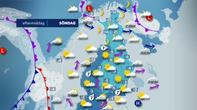 En karta över juldagens väder, som utlovar sol på många håll.