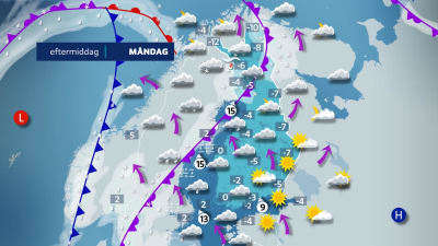 Väderrapporten för Finland måndagen den 26.12 utlovar delvis sol och några minusgrader.