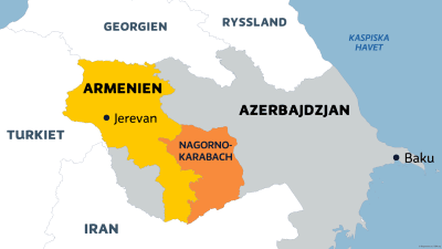 Karta över Armenien, Azerbajdzjan och grannländer.
