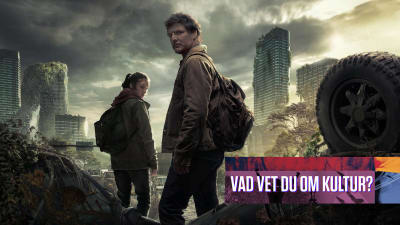 Tonårsflicka och vuxen man i apokalyptiskt landskap