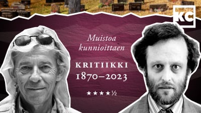 Kuvassa Jukka Kajava ja Seppo Heikinheimo yllään näkymä hautausmaalta, sekä teksti: Muistoasi kunnioittaen, kritiikki 1870–2023, arvio 4 ja puoli tähteä.
