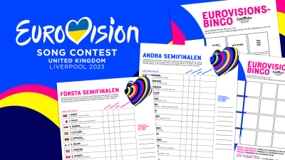 Bingobrickor ovanpå grafiken för Eurovision Song Contest 2023
