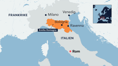 En karta som visar regionen Emilia-Romagna i norra Italien.