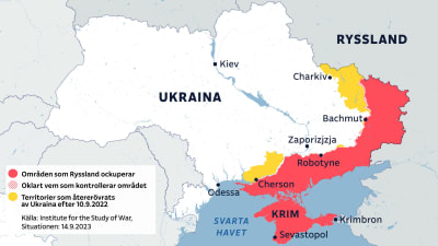 Områden i Ukraina som Ryssland ockuperat 14.9.2023