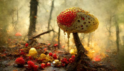 Röd flugsvamp i skogen.