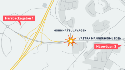 Karta över gator i Borgå där Harabackagatan 1, Näsevägen 2, Västra Mannerheimleden och Hornhattulavägen är utpekade.