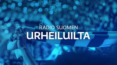 Raidallinen kaulahuivi ihmisen käsissä ja olalla ja sen päällä teksti Radio Suomen Urheiluilta.