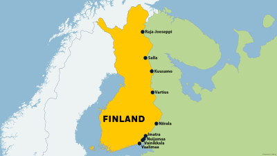 Finlands karta med gränsövergångar vid östgränsen.