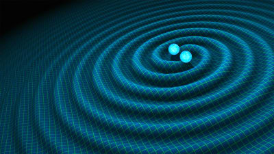 Illustrationsbild av gravitationsvågor från två neutronstjärnor.