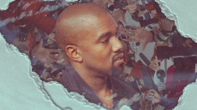 Kanye Westin sivuprofiili, jonka takana on paljon toimittajia.