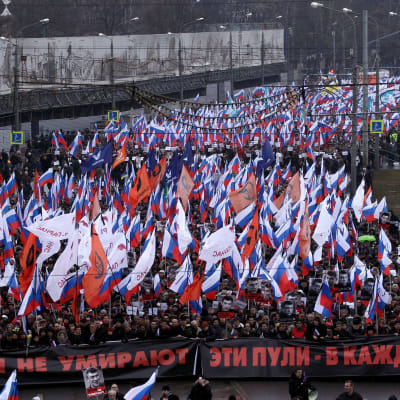 Minnesmarsch för Boris Nemtsov i Moskva den 1 mars 2015.