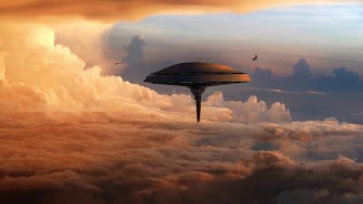 Konstnärlig vision av framtida svävande koloni på Venus.