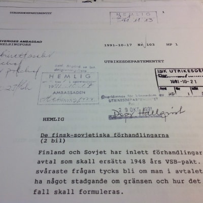 Rapport från Sveriges ambassad i Helsingfors om nytt avtal med Sovjet 1991.