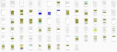 Översikt av Huhtasaaris gradu med kopierade textstycken färglagda