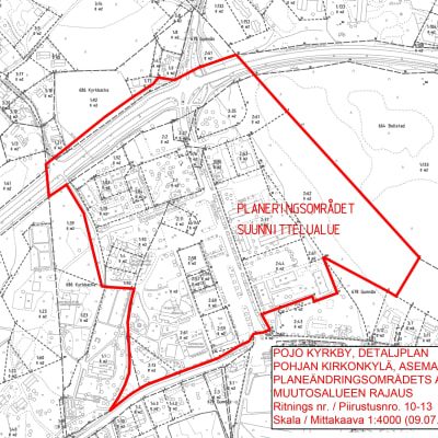 Raseborgs stads karta som visar gränserna för planeområdet.