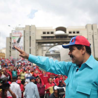 President Nicolás Maduro under ett politiskt möte i Caracas den 14 maj 2016.