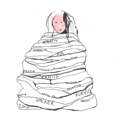 Illustration av kvinna som är fången i kommenterade ord