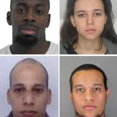 De misstänkta terroristerna Amedy Coulibaly, Hayat Boumeddiene, Cherif Kouachi och Said Kouachi.