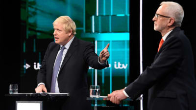 Corbyn och Johnson i tv-debatt.