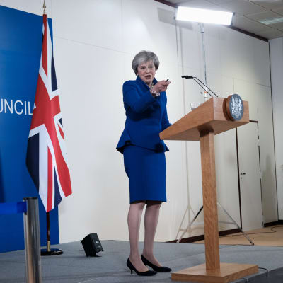 Britannian pääministeri Theresa May piti lehdistötilaisuuden EU-huippukokouksessa Brysselissä.