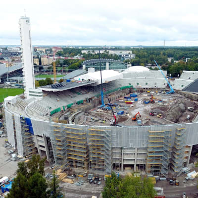 Renoveringsbild på Olympiastadion. 