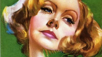 Tecknad omslagsbild av Greta Garbo i tidskriften Picture play. 
