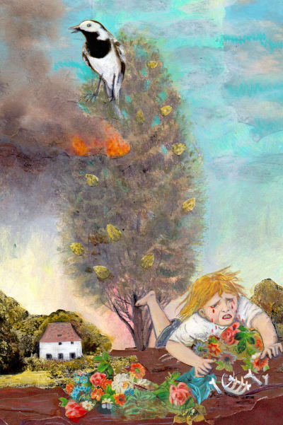 Anna Höglunds illustration till sagan Eneträdet, avbildad i Andréa Räders biografi om bröderna Grimm. 2016.