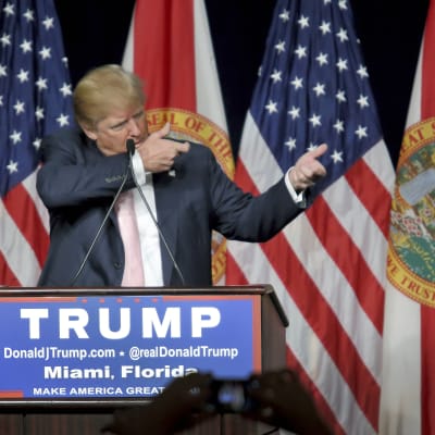 Donald Trump under ett valmöte i Florida.